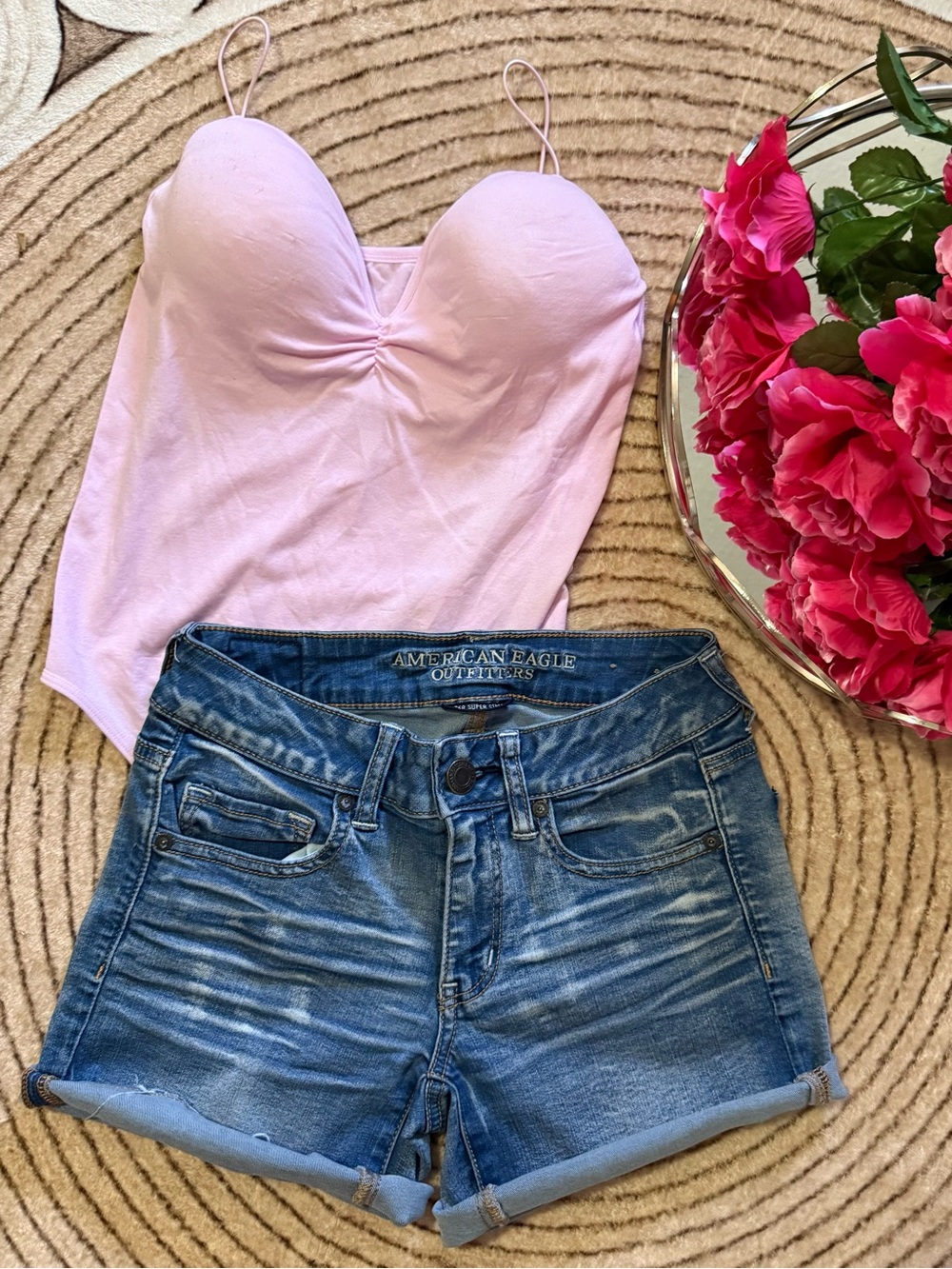 American Eagle Outfitters Blue Denim Roll-Cuff Jean Shorts